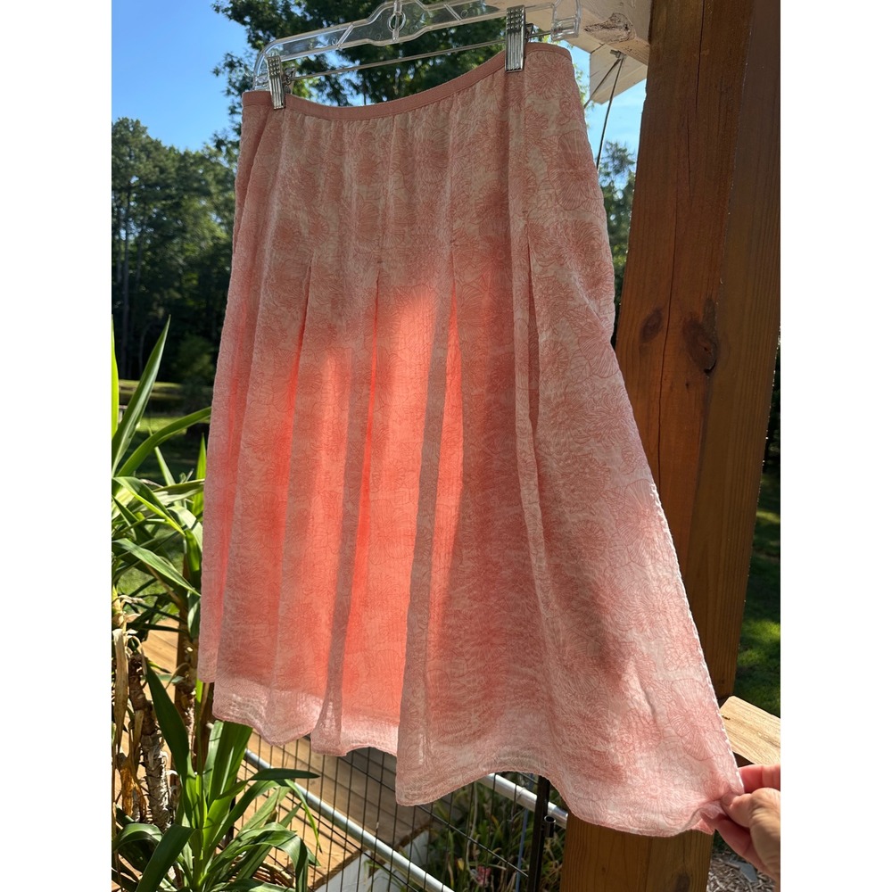 Liz Claiborne Pink Floral Pleated Skirt Size 8 Hibiscus Coastal Summer Preppy